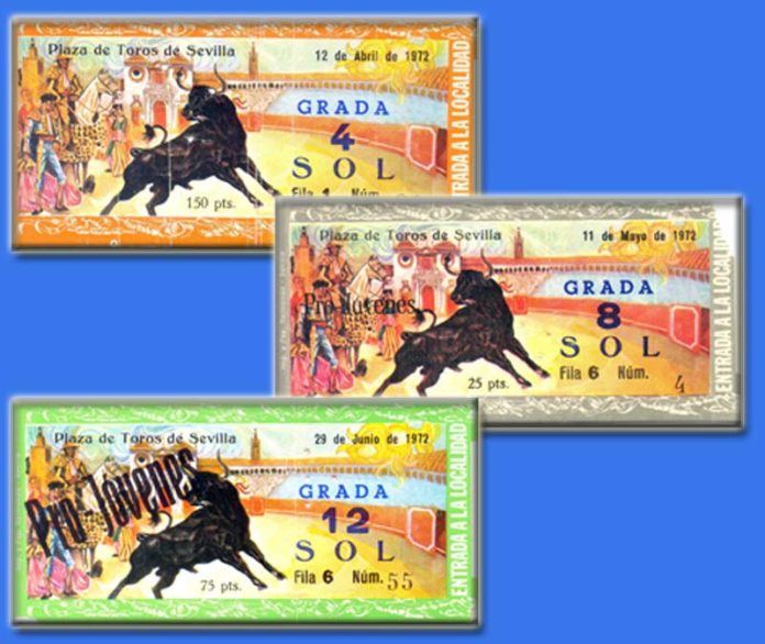 Ejemplos de entradas de distintos precios projóvenes del año 1972.