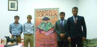 Lama de Góngora, Javier Jiménez, el alcalde de Santa Olalla del Cala y el empresario Jorge Buendía.