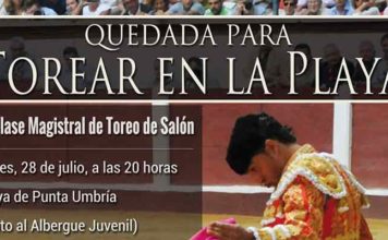 Promoción del toreo en la playa de Punta Umbría Cartel del toreo de salón en Punta Umbría.