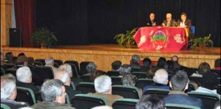 José Luis Benlloch en el concurrido acto de la Peña Taurina 'La Divisa' celebrado en Trigueros. (FOTO: Arizmendi)