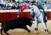 El onubense Andrés Romero, en un rejón de castigo hoy en la plaza sevillana de Osuna.