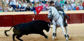 El onubense Andrés Romero, en un rejón de castigo hoy en la plaza sevillana de Osuna.